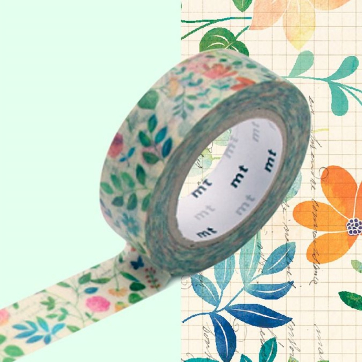 Masking Tape 7 m x 15 mm Fleurs sur papier - Masking Tape mt - Rougier et Plé