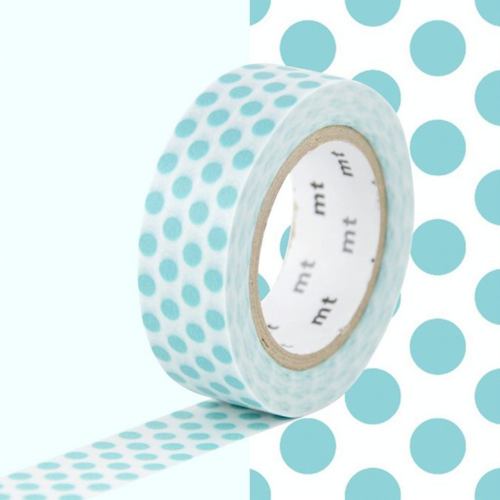Masking Tape 7 m x 15 mm Pois Bleu Lagon - Masking Tape mt - Rougier et Plé