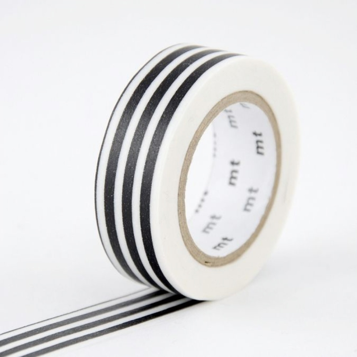 Masking Tape 7 m x 15 mm Lignes Noir - Masking Tape mt - Rougier et Plé
