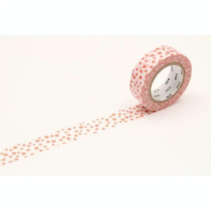 Masking Tape 7 m x 15 mm Fleurs Rouges Fond Blanc - Masking Tape mt - Rougier et Plé