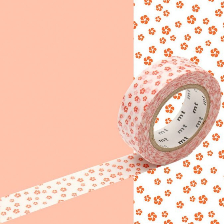 Masking Tape 7 m x 15 mm Fleurs Rouges Fond Blanc - Masking Tape mt - Rougier et Plé
