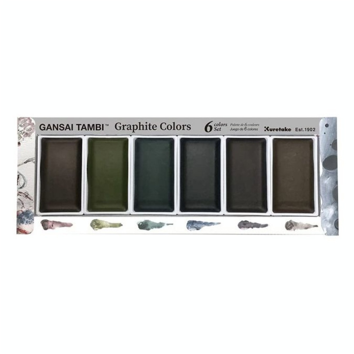 Aquarelle japonaise Gansai Tambi Set 6 godets Graphite - Kuretake - Rougier et Plé