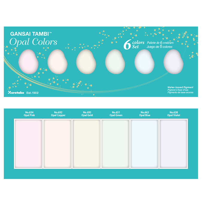 Aquarelle japonaise Gansai Tambi Set 6 godets Opale - Kuretake - Rougier et Plé
