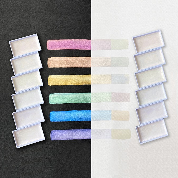 Aquarelle japonaise Gansai Tambi Set 6 godets Opale - Kuretake - Rougier et Plé