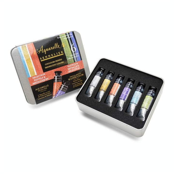 Aquarelle extra-fine Set Couleurs irisées 6 tubes 10 ml Pastel et Métallique - Sennelier - Rougier et Plé