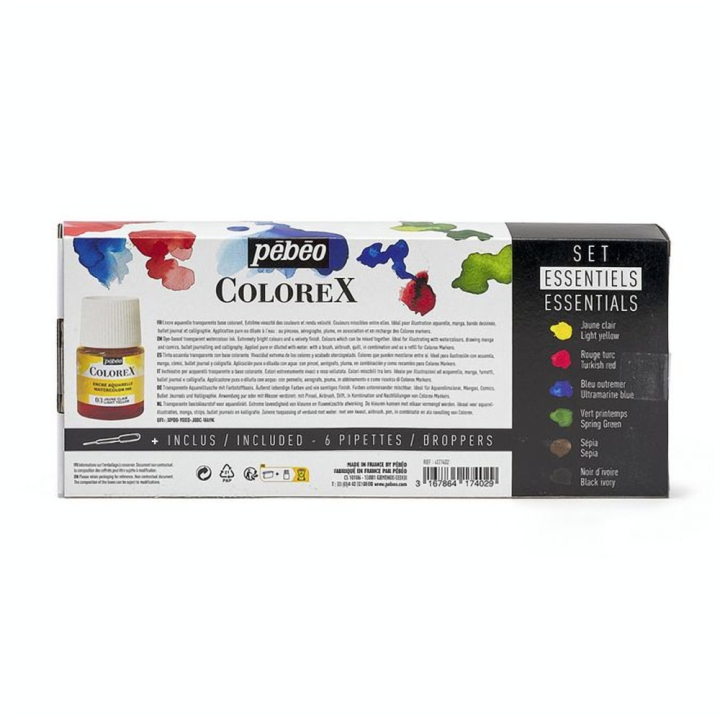 Encre aquarelle Colorex Set Essentiels 6 x 20 ml - Pébéo - Rougier et Plé