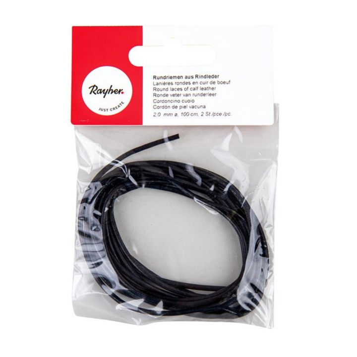 Lanières Rondes en Cuir de bœuf ø 2 mm x 100 cm Noir 2 pcs - Rayher - Rougier et Plé