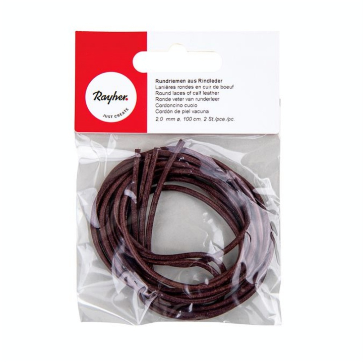 Lanières Rondes en Cuir de bœuf ø 2 mm x 100 cm Brun 2 pcs - Rayher - Rougier et Plé
