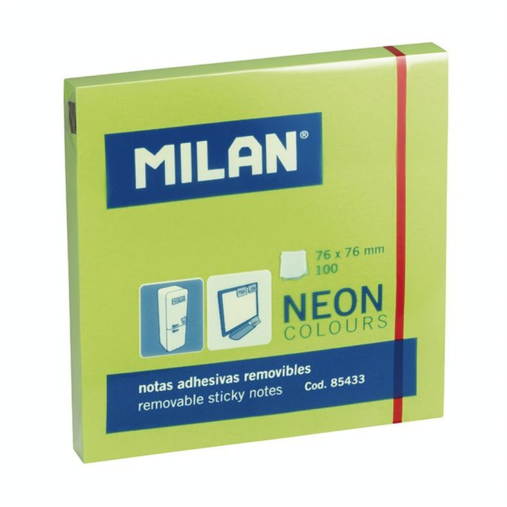 Bloc de 100 Notes Adhésives 76 x 76 mm Vert Fluo - MILAN - Rougier et Plé