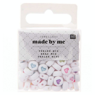 Perles Made by Me 165 pcs Rond Blanc / Cœur Pastel - Rico Design - Rougier et Plé
