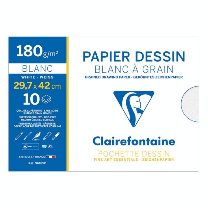 Papier Dessin Blanc à Grain 180 g/m² Pochette - Clairefontaine - Rougier et Plé
