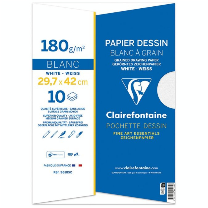 Papier Dessin Blanc à Grain 180 g/m² Pochette - Clairefontaine - Rougier et Plé