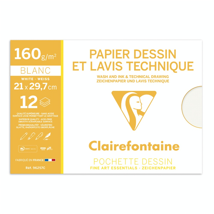 Papier Dessin et Lavis Technique 160 g/m² Pochette - Clairefontaine - Rougier et Plé