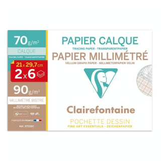 Papier Vélin Calque et Millimétré A4 21 x 29.7 cm 2 x 6 Feuilles - Clairefontaine - Rougier et Plé