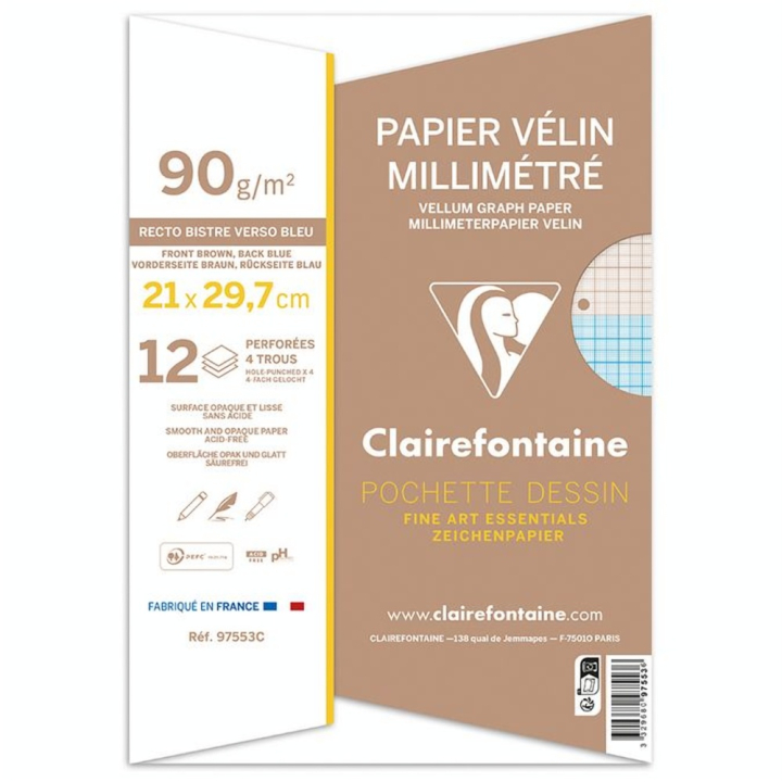 Papier Vélin Millimétré A4 21 x 29.7 cm 90 g/m² - Clairefontaine - Rougier et Plé