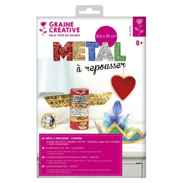 Feuilles de métal à repousser Assortiment couleurs x 5 pcs - Graine Créative - Rougier et Plé