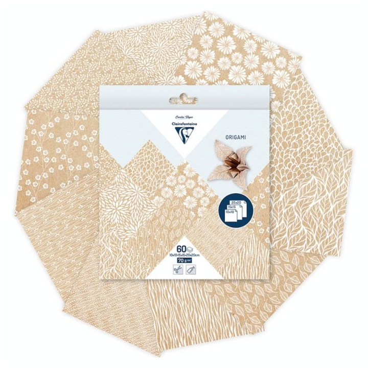 Papier Origami 60 feuilles 3 formats Kraft Floral - Clairefontaine - Rougier et Plé