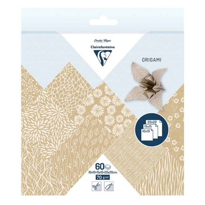 Papier Origami 60 feuilles 3 formats Kraft Floral - Clairefontaine - Rougier et Plé