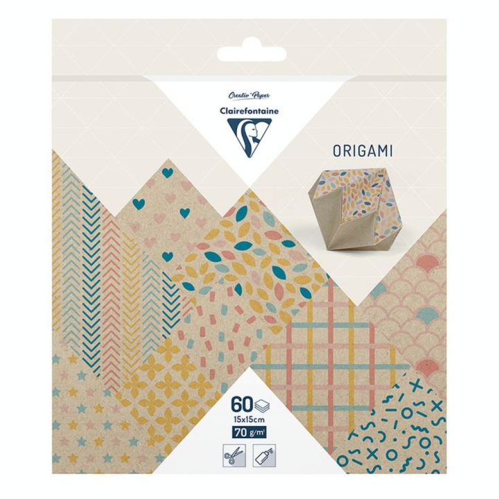 Papier Origami 60 feuilles 15 x 15 cm Krafty Color - Clairefontaine - Rougier et Plé