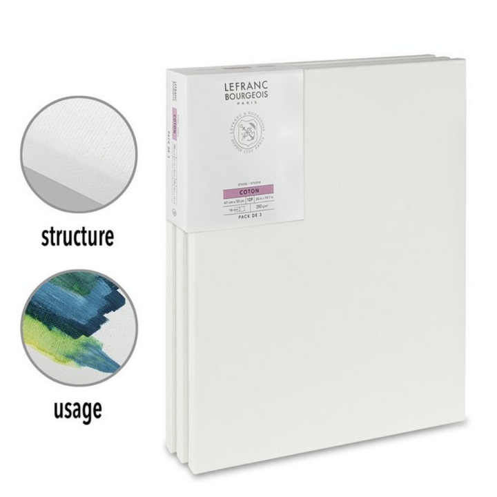 Lot de 3 Châssis Toiles Étude Coton 12F 61 x 50 cm - Lefranc Bourgeois - Rougier et Plé