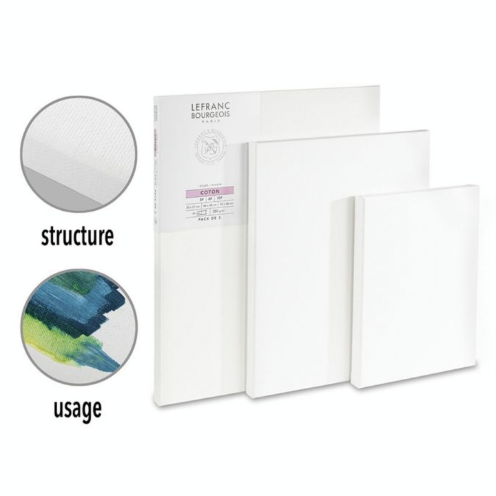 Lot de 3 Châssis Toiles Étude Coton 5F/8F/10F - Lefranc Bourgeois - Rougier et Plé