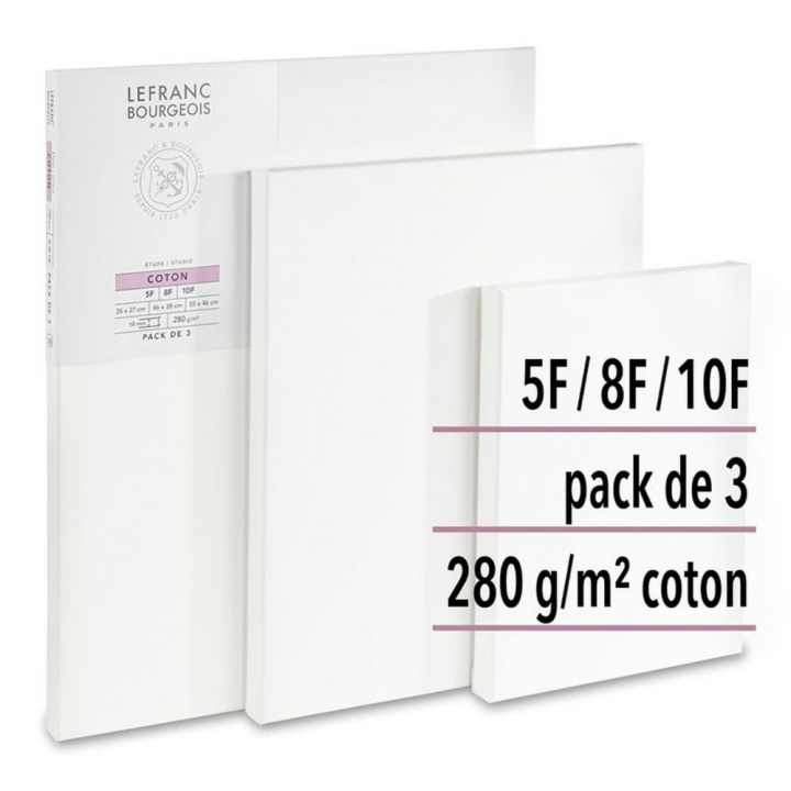 Lot de 3 Châssis Toiles Étude Coton 5F/8F/10F - Lefranc Bourgeois - Rougier et Plé