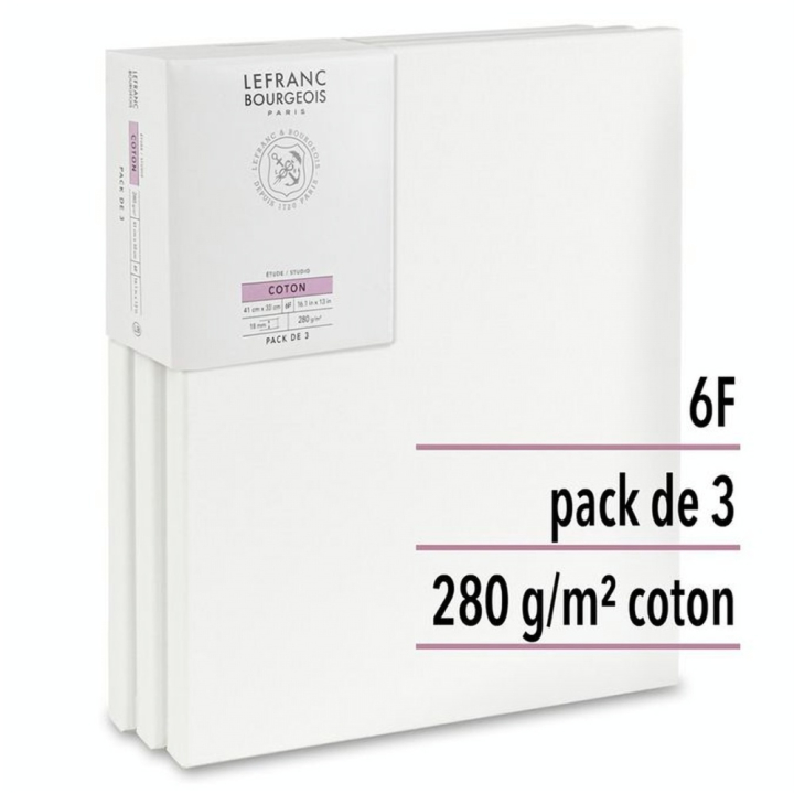 Lot de 3 Châssis Toiles Étude Coton 6F 41 x 33 cm - Lefranc Bourgeois - Rougier et Plé