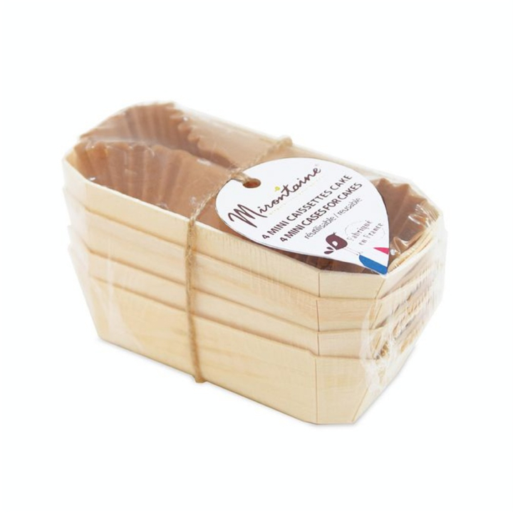 Mini-Moules à Cakes en Bois 4 pcs 12 cm  + 8 Caissettes - Mirontaine - Rougier et Plé