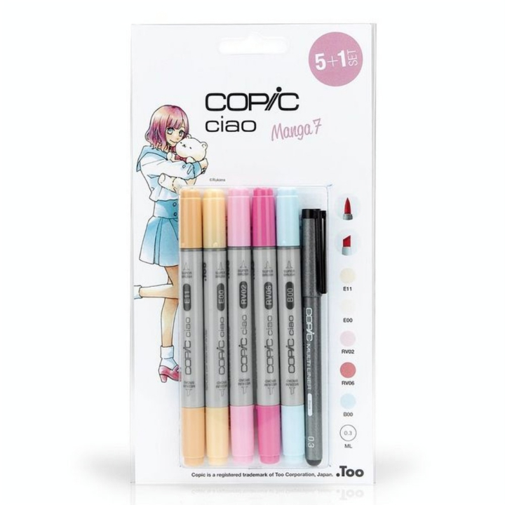 Marqueur Ciao Manga set 7 - 5 feutres + multiliner - Copic - Rougier et Plé