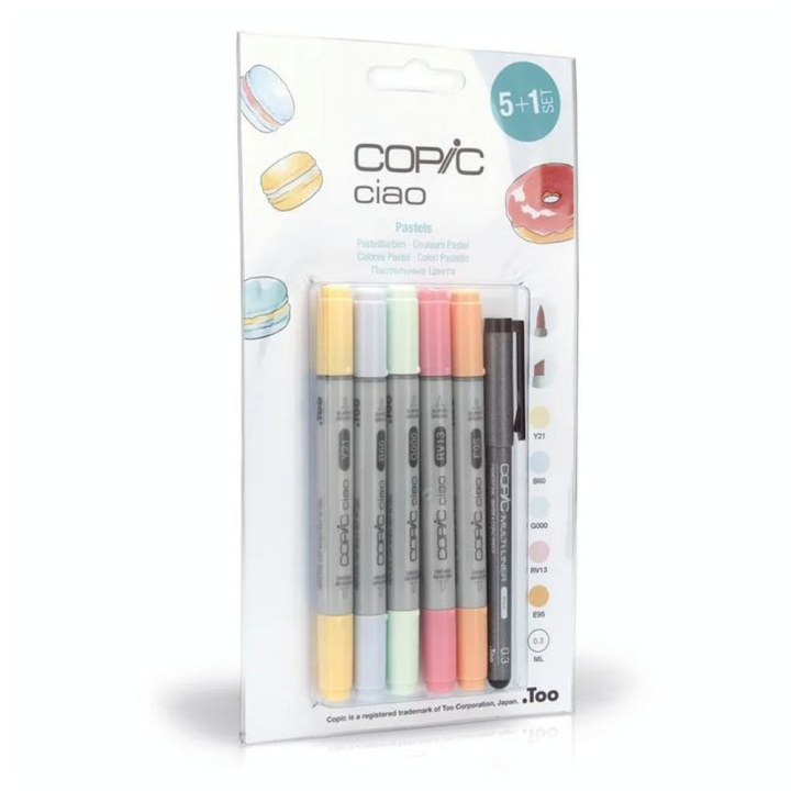 Marqueur Ciao set Pastel - 5 feutres + multiliner - Copic - Rougier et Plé
