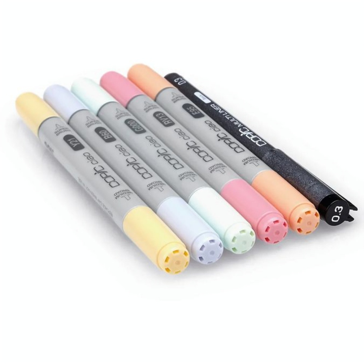 Marqueur Ciao set Pastel - 5 feutres + multiliner - Copic - Rougier et Plé