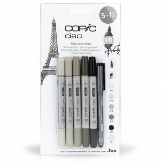 Marqueur Ciao set Gris Chaud - 5 feutres + multiliner - Copic - Rougier et Plé