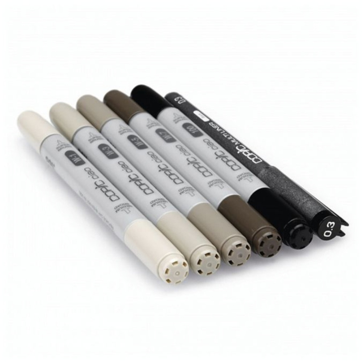 Marqueur Ciao set Gris Chaud - 5 feutres + multiliner - Copic - Rougier et Plé