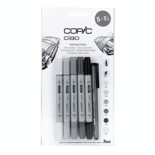 Marqueur Ciao set Gris Froid - 5 feutres + multiliner - Copic - Rougier et Plé