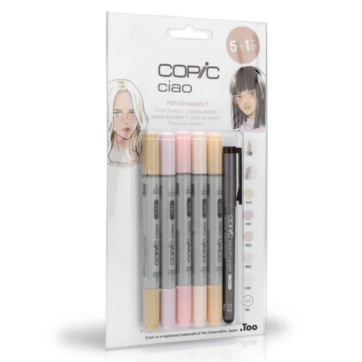 Marqueur Ciao Portrait set 1 - 5 feutres + multiliner - Copic - Rougier et Plé