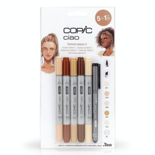 Marqueur Ciao Portrait set 2 - 5 feutres + multiliner - Copic - Rougier et Plé