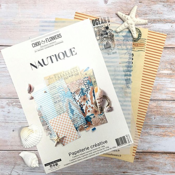 Kit Papier imprimé A4 21 x 29.7 cm Papèterie Créative Nautique 10 pcs - Chou & Flowers - Rougier et Plé