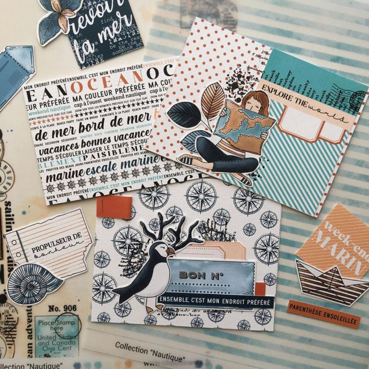 Kit Papier imprimé A4 21 x 29.7 cm Papèterie Créative Nautique 10 pcs - Chou & Flowers - Rougier et Plé