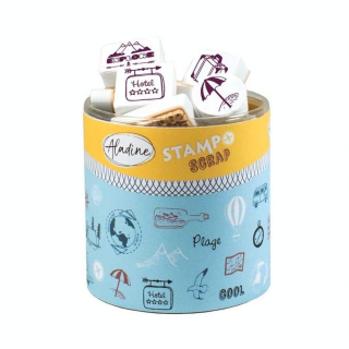 Tampon Stampo Scrap Voyage 46 pcs + encreur - Aladine - Rougier et Plé