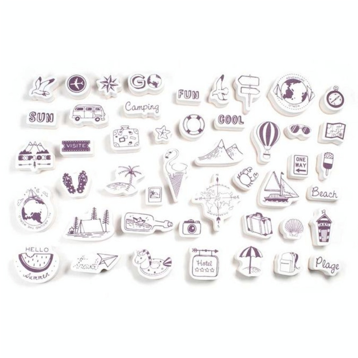 Tampon Stampo Scrap Voyage 46 pcs + encreur - Aladine - Rougier et Plé
