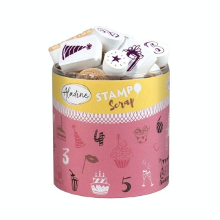 Tampon Stampo Scrap Anniversaire 35 pcs + encreur - Aladine - Rougier et Plé