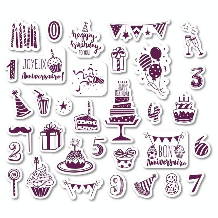 Tampon Stampo Scrap Anniversaire 35 pcs + encreur - Aladine - Rougier et Plé