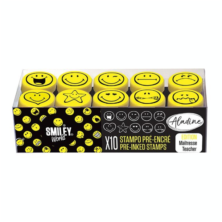 Tampons pré-encrés Smiley 10 pcs - Aladine - Rougier et Plé