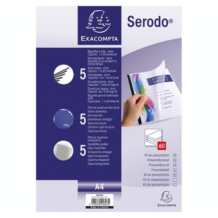 Kit de reliure Baguette 6 mm Pour 60 feuilles A4 Bleu - Exacompta - Rougier et Plé