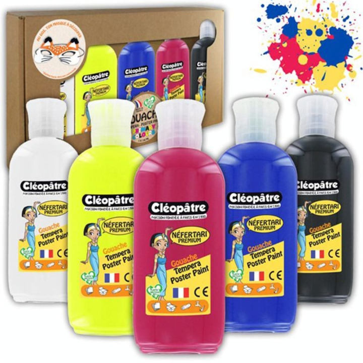 Peinture pour enfant Gouache Néfertari Primaire + N&B 5 x 100 ml - Cléopatre - Rougier et Plé