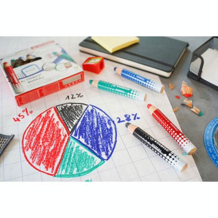 Crayon marqueur effaçable à sec MARKdry Set 4 couleurs - STABILO - Rougier et Plé