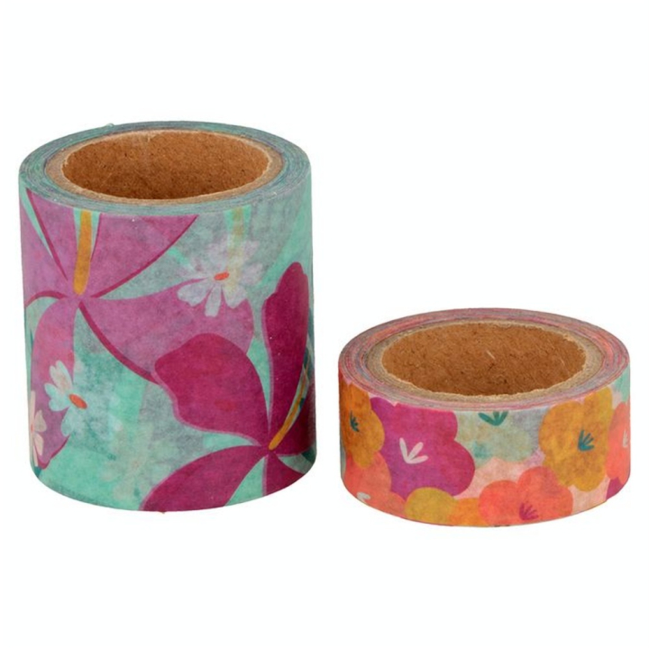 Ruban adhésif Washi Tape Colorblock 15 & 30 mm x 5 m Fleurs - Artemio - Rougier et Plé