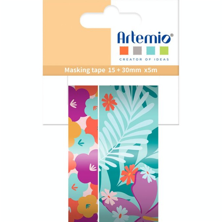 Ruban adhésif Washi Tape Colorblock 15 & 30 mm x 5 m Fleurs - Artemio - Rougier et Plé