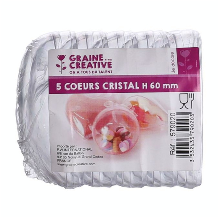 Cœurs en plastique à suspendre H.6 cm x 5 pcs - Graine Créative - Rougier et Plé