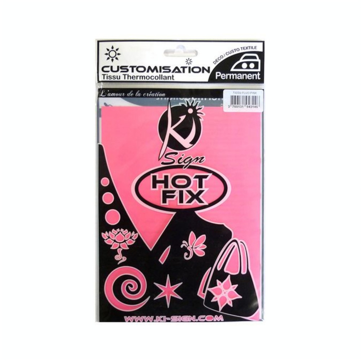 Tissu thermocollant fluo 15 x 20 cm Rose - Ki Sign - Rougier et Plé